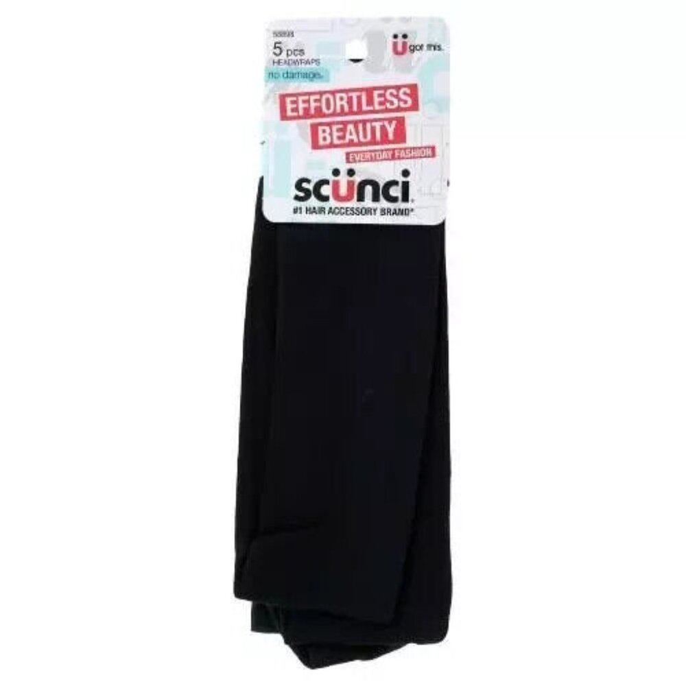 Scunci Effortless Beauty No Damage Headwraps,Colors Black, 5-Pieces(uuu-17)